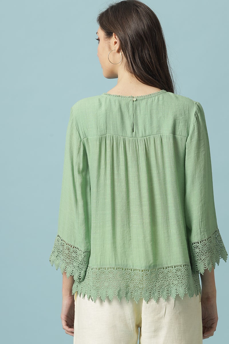 Gipsy Mint Green Medium Length V-Neck Polyester Blouse