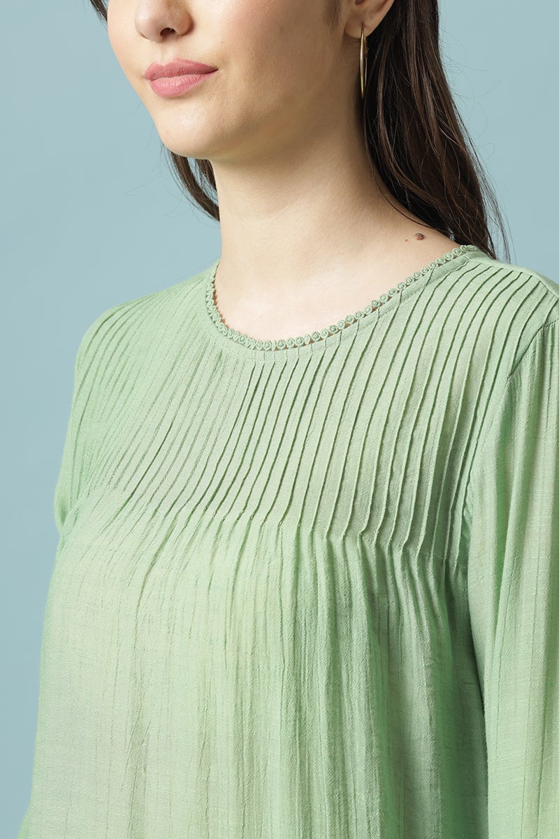 Gipsy Mint Green Medium Length V-Neck Polyester Blouse