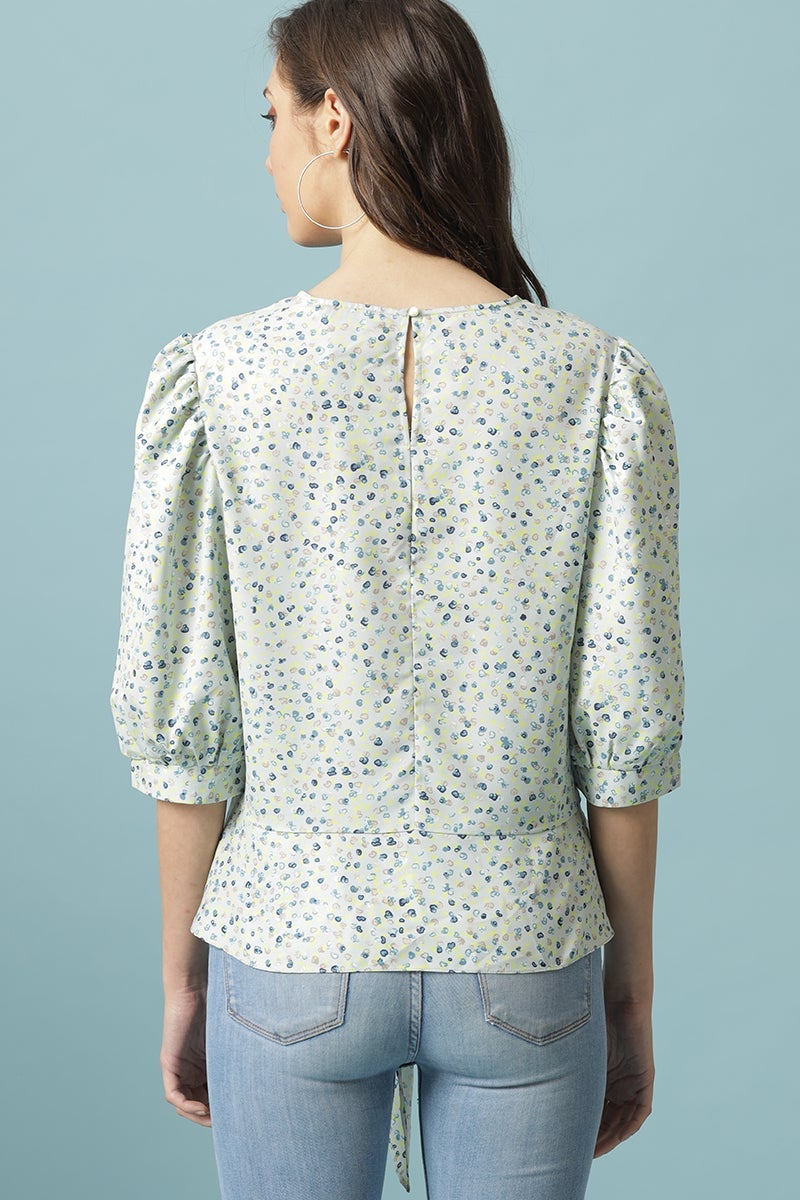 Gipsy Mint Green Medium Length V-Neck Polyester Blouse