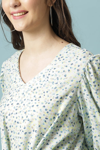 Gipsy Mint Green Medium Length V-Neck Polyester Blouse