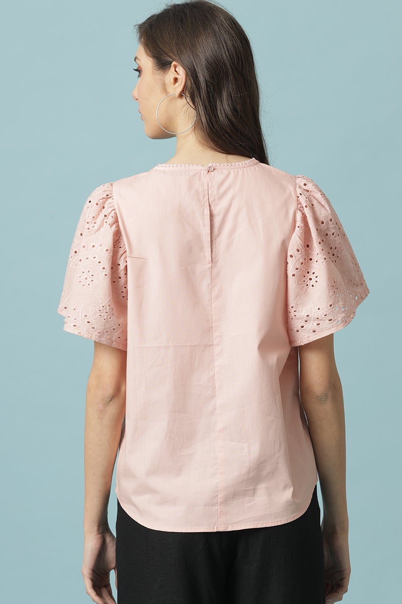 Gipsy Dusky Pink Medium Length Round Neck Cotton Blouse