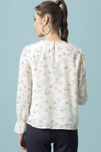 Gipsy Cream Medium Length Round Neck Polyester Blouse