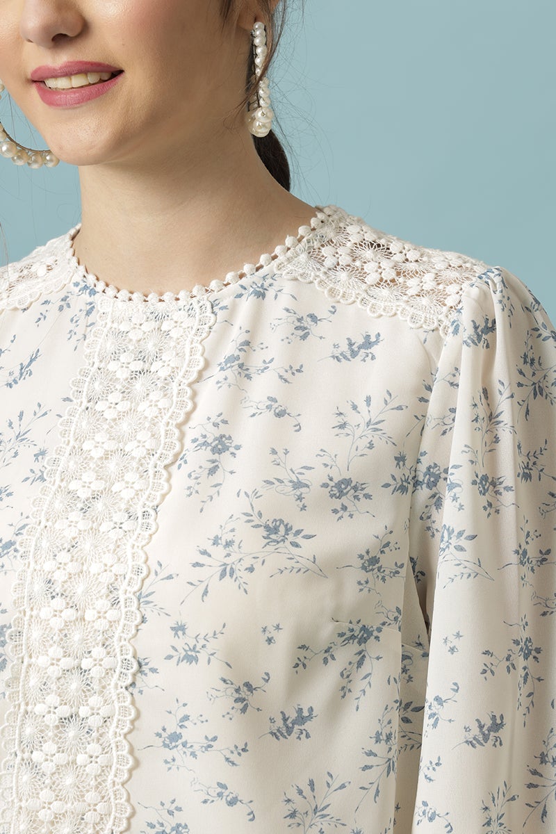 Gipsy Cream Medium Length Round Neck Polyester Blouse