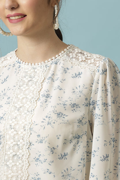 Gipsy Cream Medium Length Round Neck Polyester Blouse