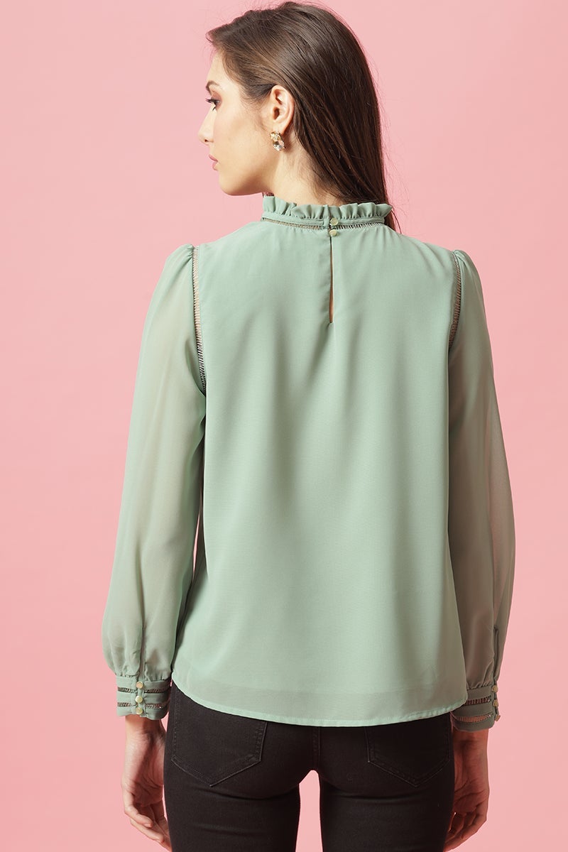 Gipsy Mint Medium Length Choker Neck Polyester Blouse