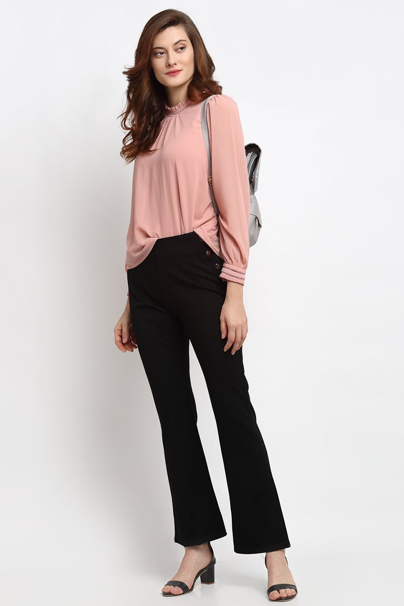 Pink Medium Length Boat Neck Polyester Blouse