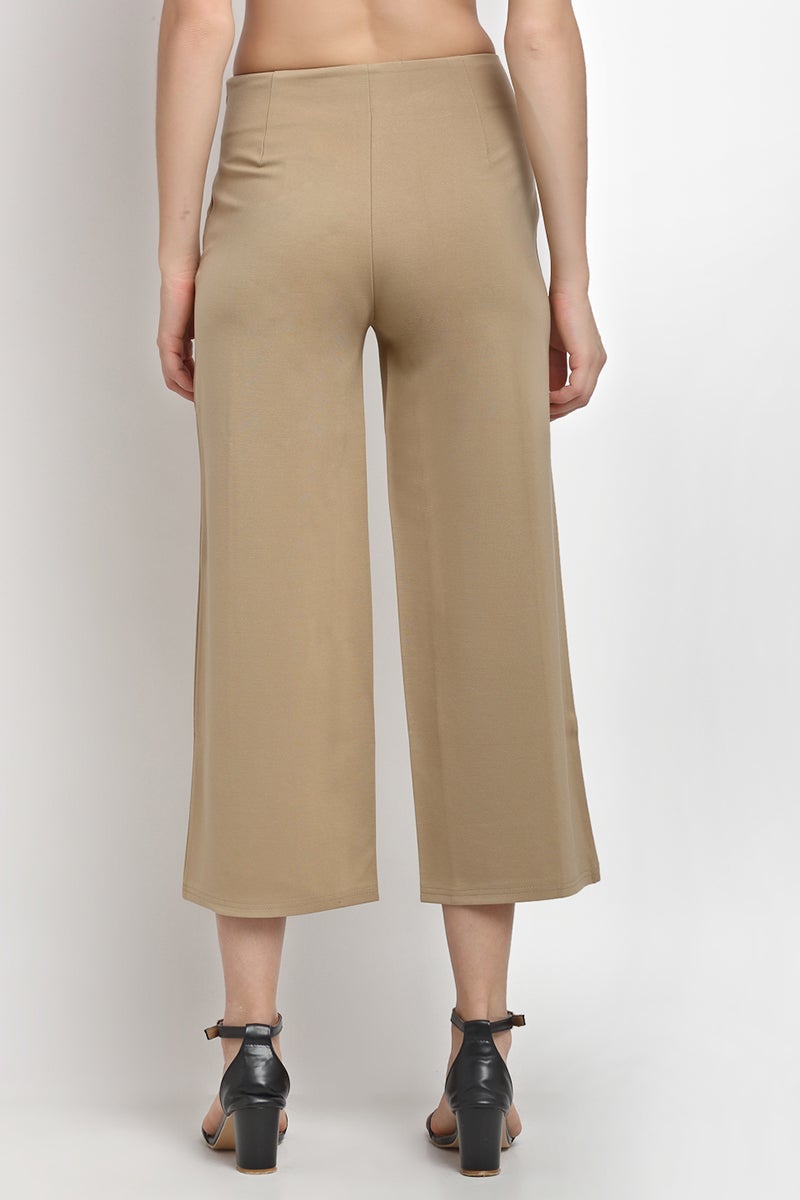 Beige Ankle Length Solid NR Knit Culottes