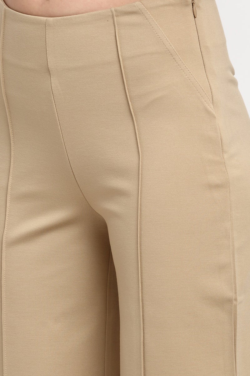 Beige Ankle Length Solid NR Knit Culottes