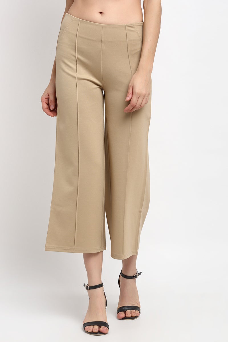 Beige Ankle Length Solid NR Knit Culottes