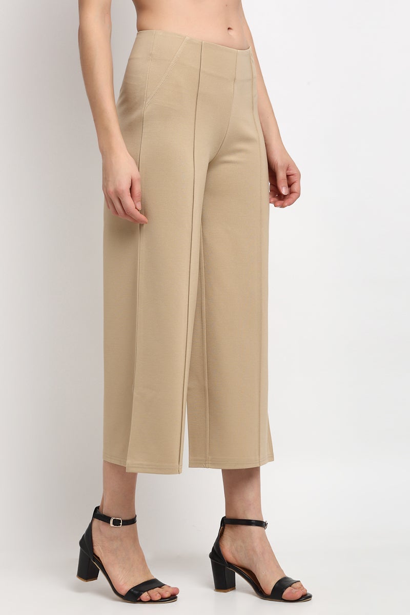 Beige Ankle Length Solid NR Knit Culottes