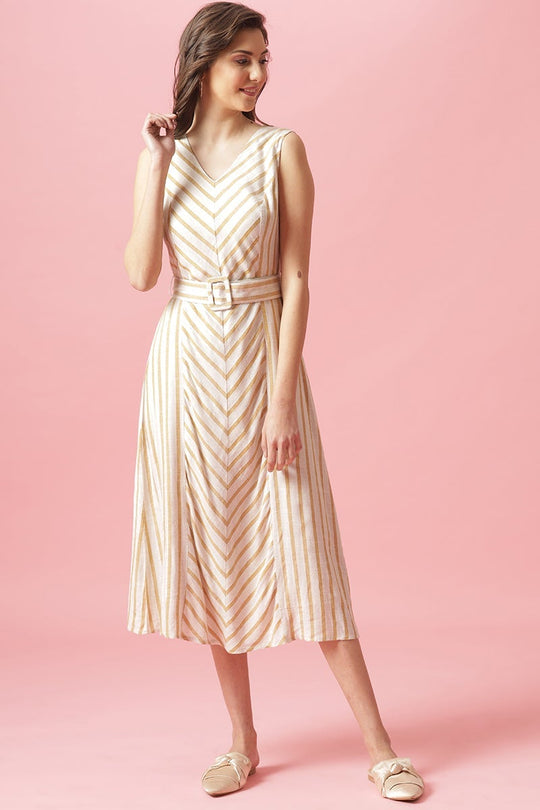 Mustard Midi Length Round Neck Cotton Dress