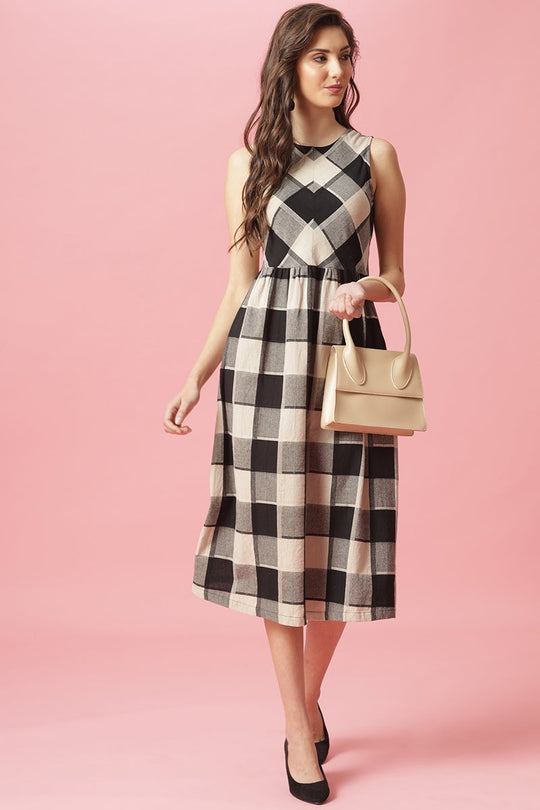 Gipsy Black Midi Length Round Neck Cotton Dress