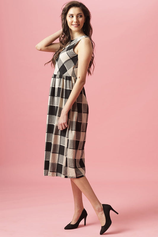 Gipsy Black Midi Length Round Neck Cotton Dress