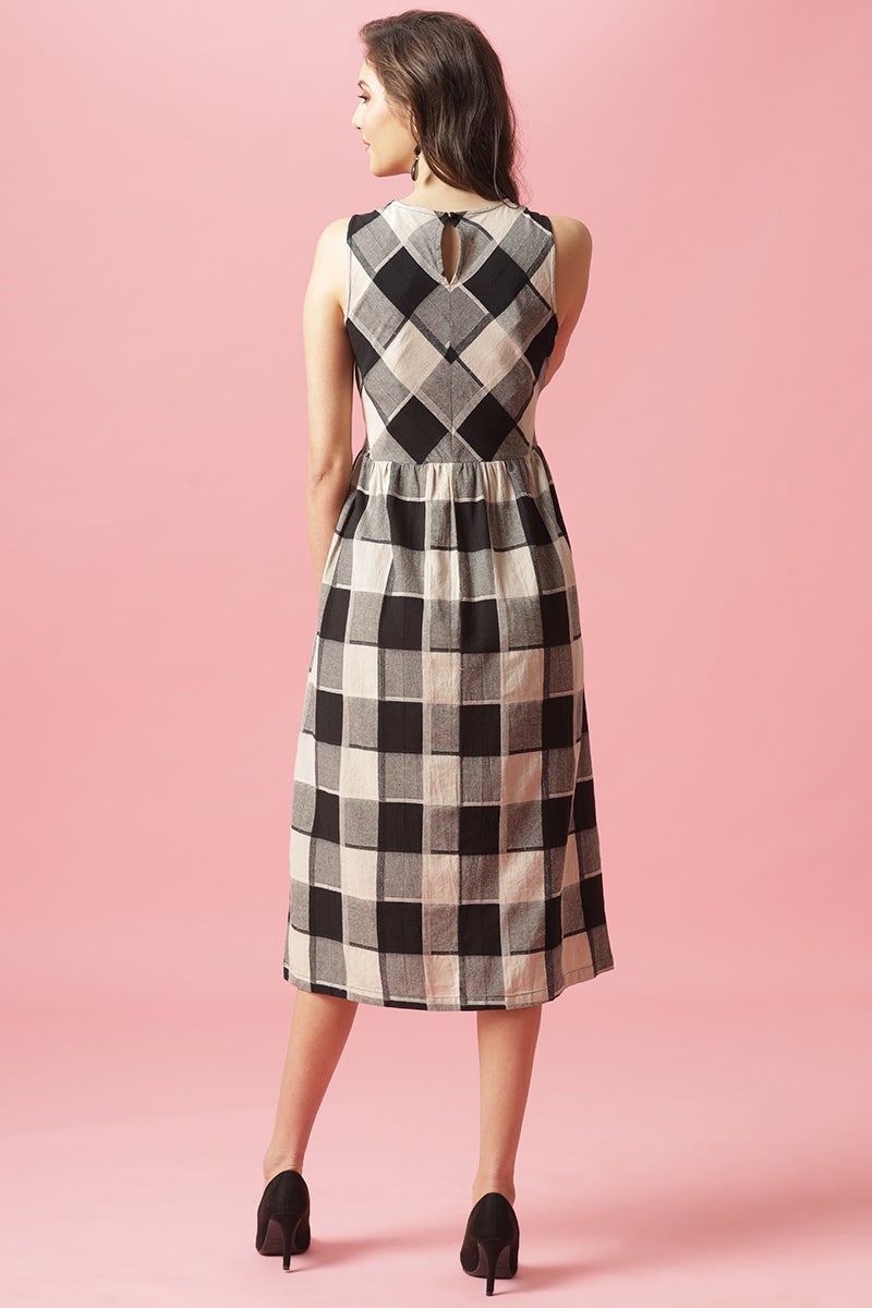 Gipsy Black Midi Length Round Neck Cotton Dress