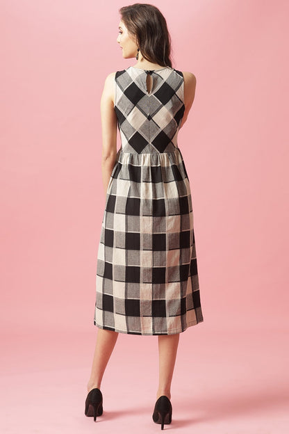 Gipsy Black Midi Length Round Neck Cotton Dress