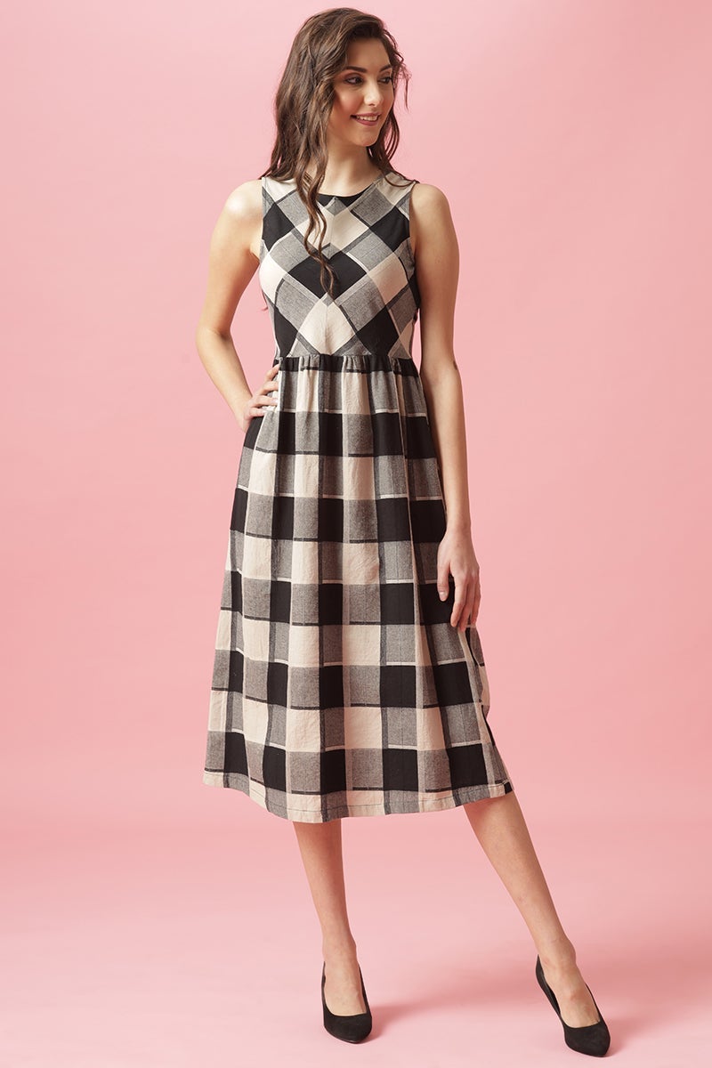 Gipsy Black Midi Length Round Neck Cotton Dress
