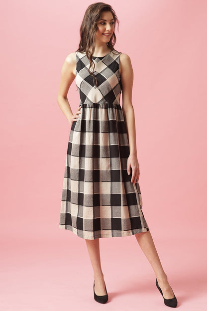 Gipsy Black Midi Length Round Neck Cotton Dress