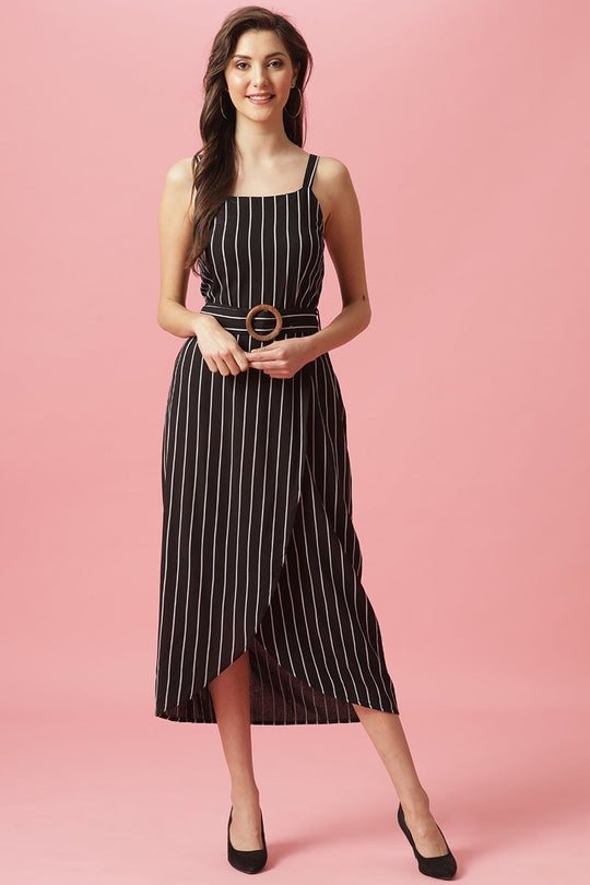 Gipsy Black Midi Length Round Neck Cotton Dress