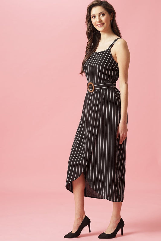 Gipsy Black Midi Length Round Neck Cotton Dress