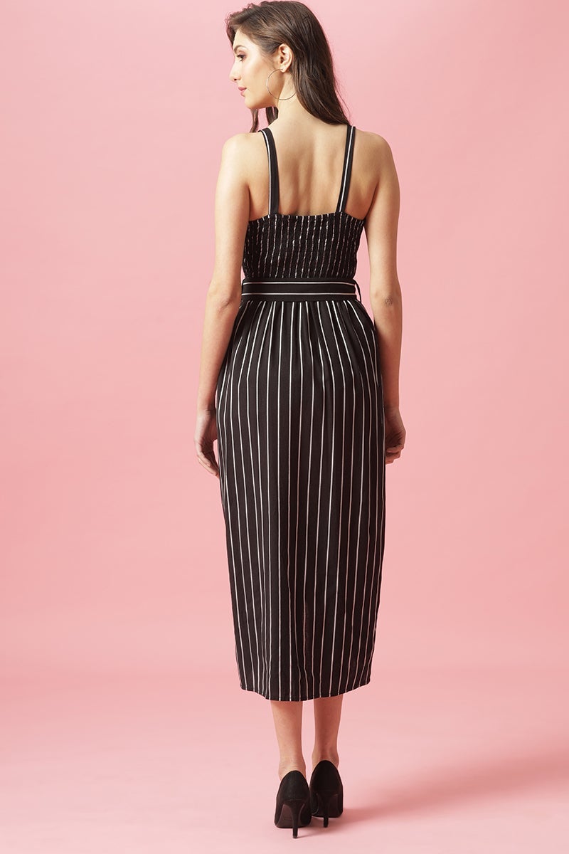 Gipsy Black Midi Length Round Neck Cotton Dress