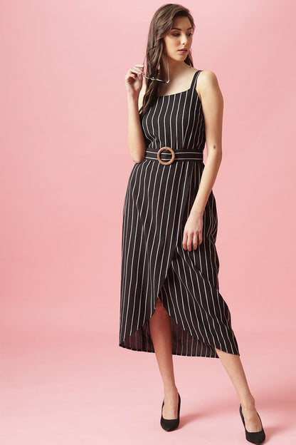 Gipsy Black Midi Length Round Neck Cotton Dress