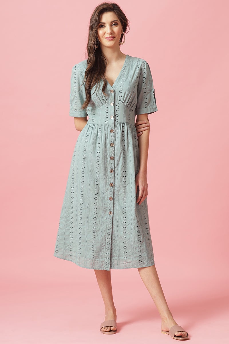 Gipsy Sage Midi Length V-Neck Cotton Dress