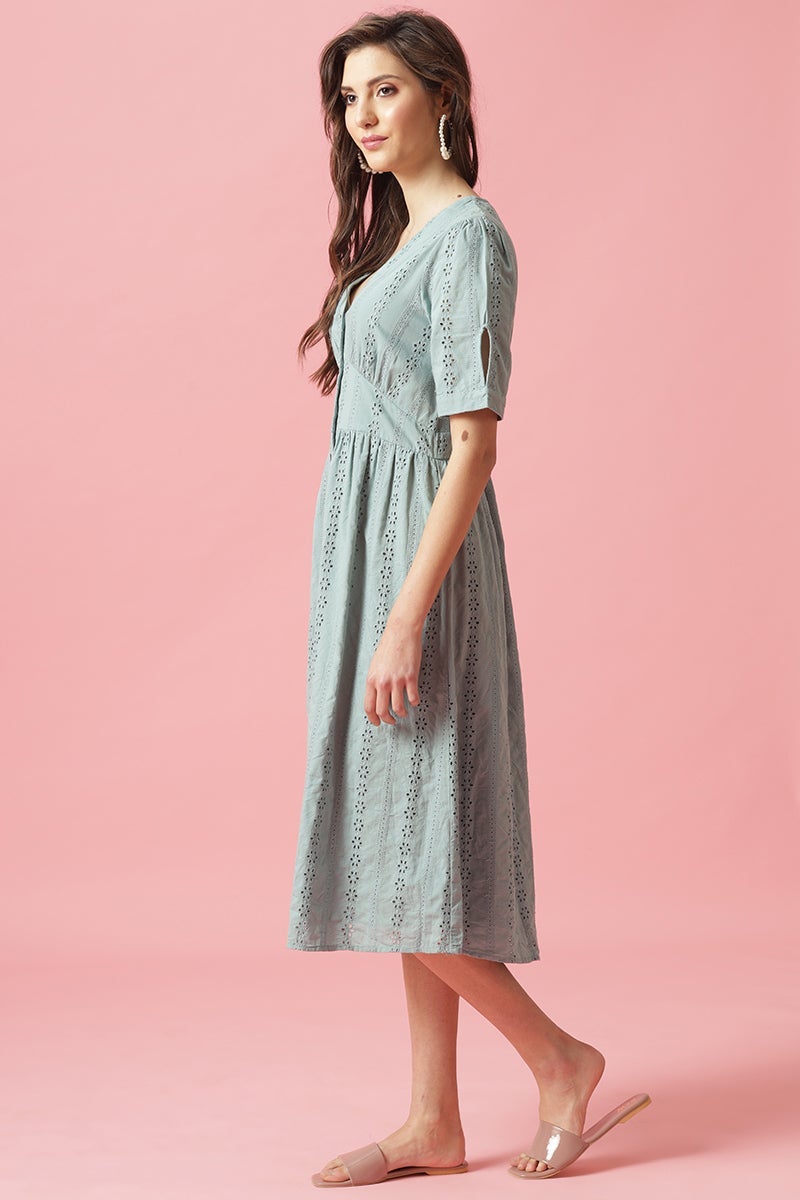 Gipsy Sage Midi Length V-Neck Cotton Dress