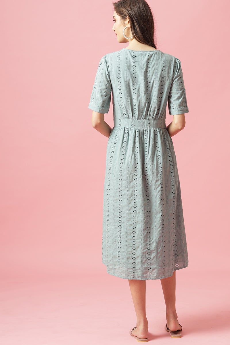 Gipsy Sage Midi Length V-Neck Cotton Dress