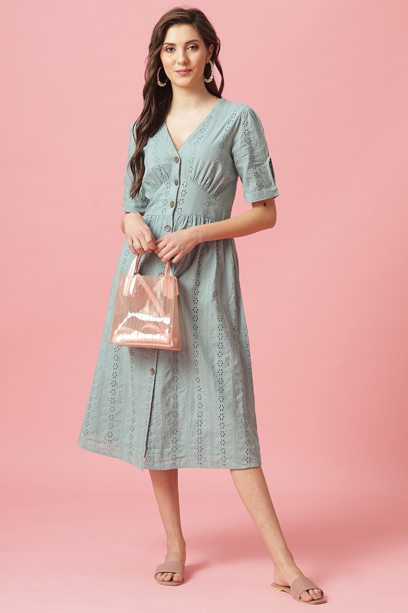 Gipsy Sage Midi Length V-Neck Cotton Dress