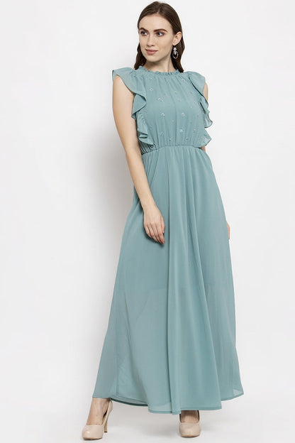 Gipsy Sage Midi Length Round Neck Georgette Dress