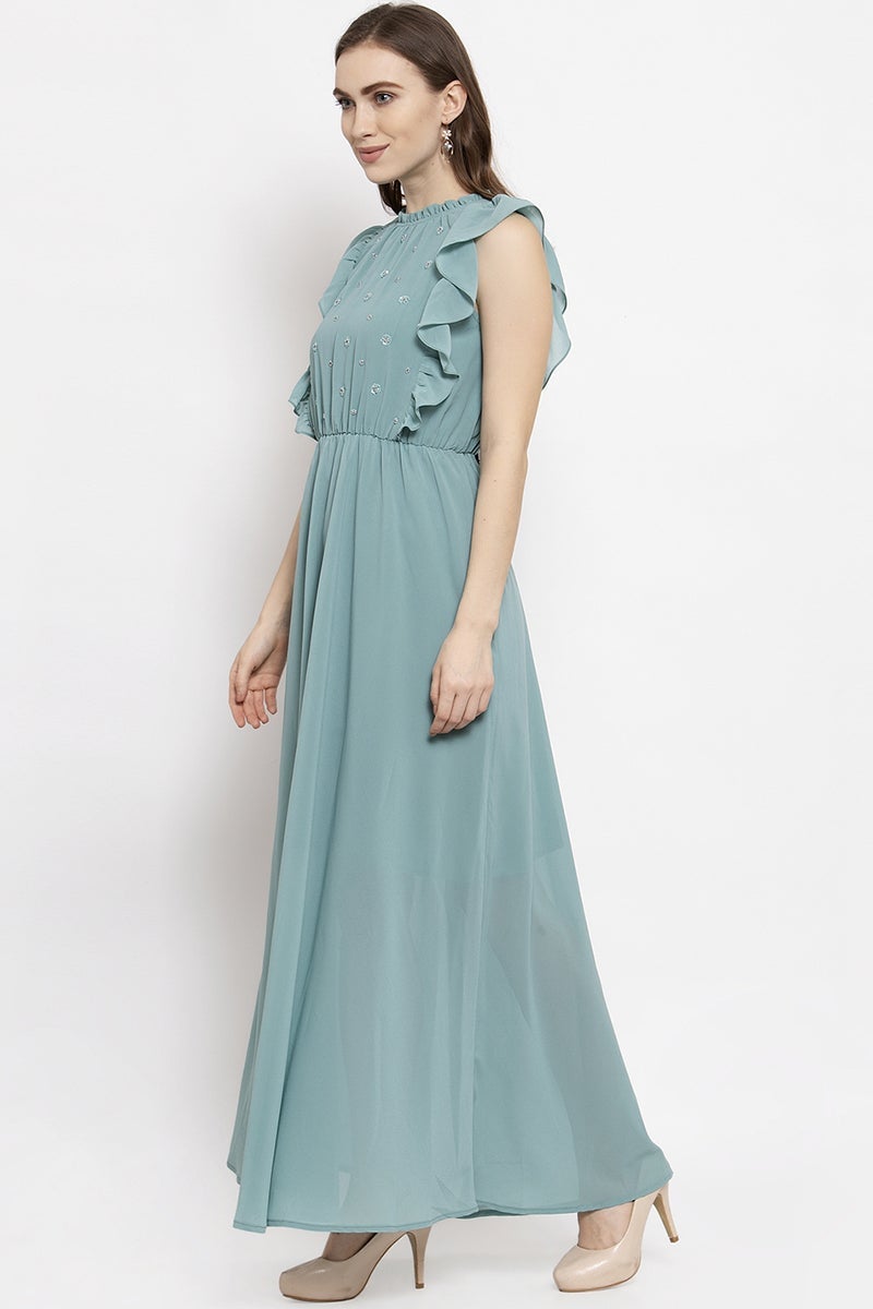 Gipsy Sage Midi Length Round Neck Georgette Dress
