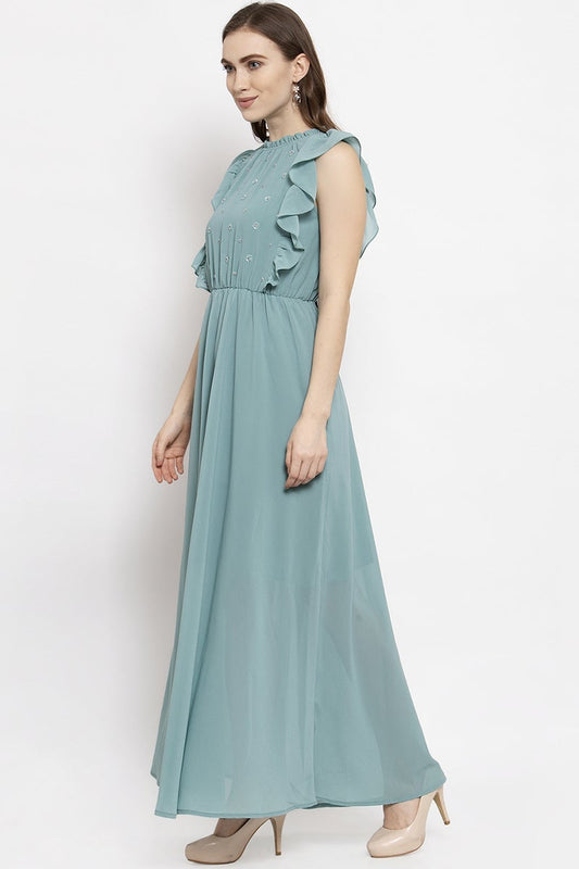 Gipsy Sage Midi Length Round Neck Georgette Dress
