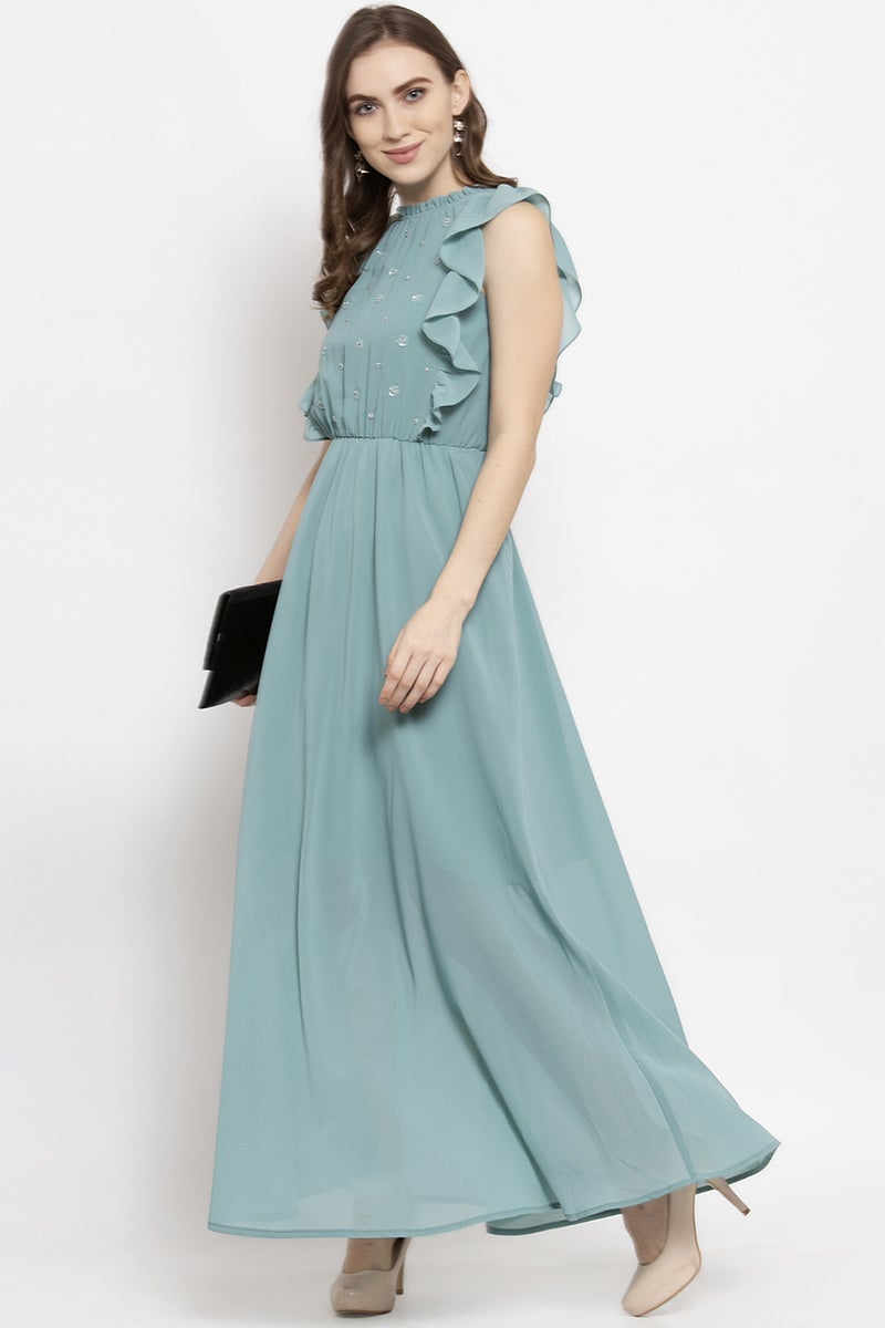 Gipsy Sage Midi Length Round Neck Georgette Dress