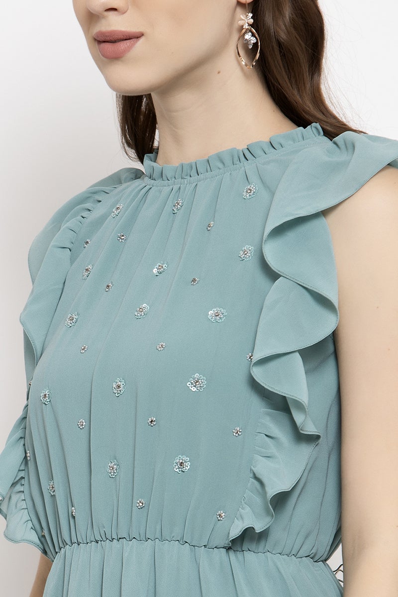 Gipsy Sage Midi Length Round Neck Georgette Dress