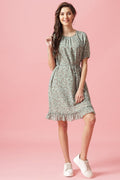 Gipsy Green Knee Length Round Neck Georgette Dress