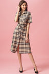 Gipsy Khaki Midi Length Shirt Collar Cotton Dress