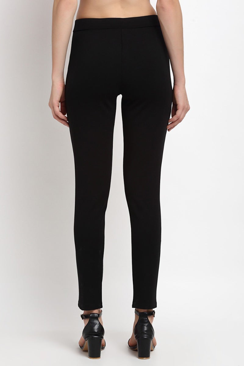 Black Ankle Length Solid NR Knit Jegging