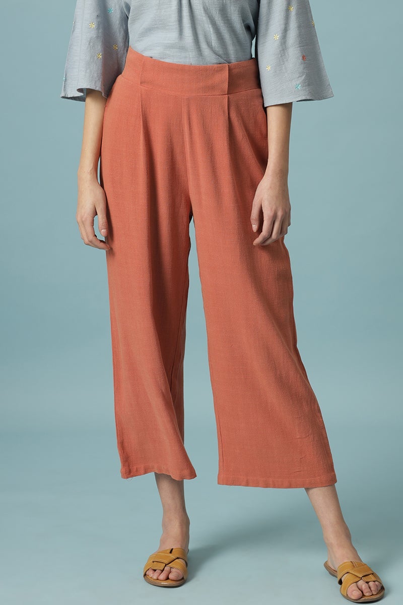 Gipsy Rust Ankle Length Solid Cotton Pant