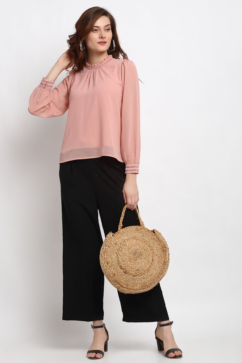Black Ankle Length Solid Linen Pant