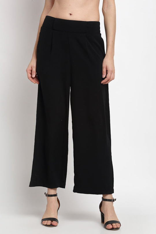 Black Ankle Length Solid Linen Pant