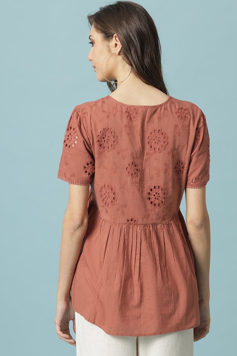 Gipsy Rust Medium Length V- Neck Cotton Tunic