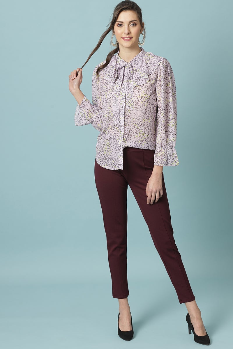 Gipsy Purple Medium Length Round Neck Polyester Tunic