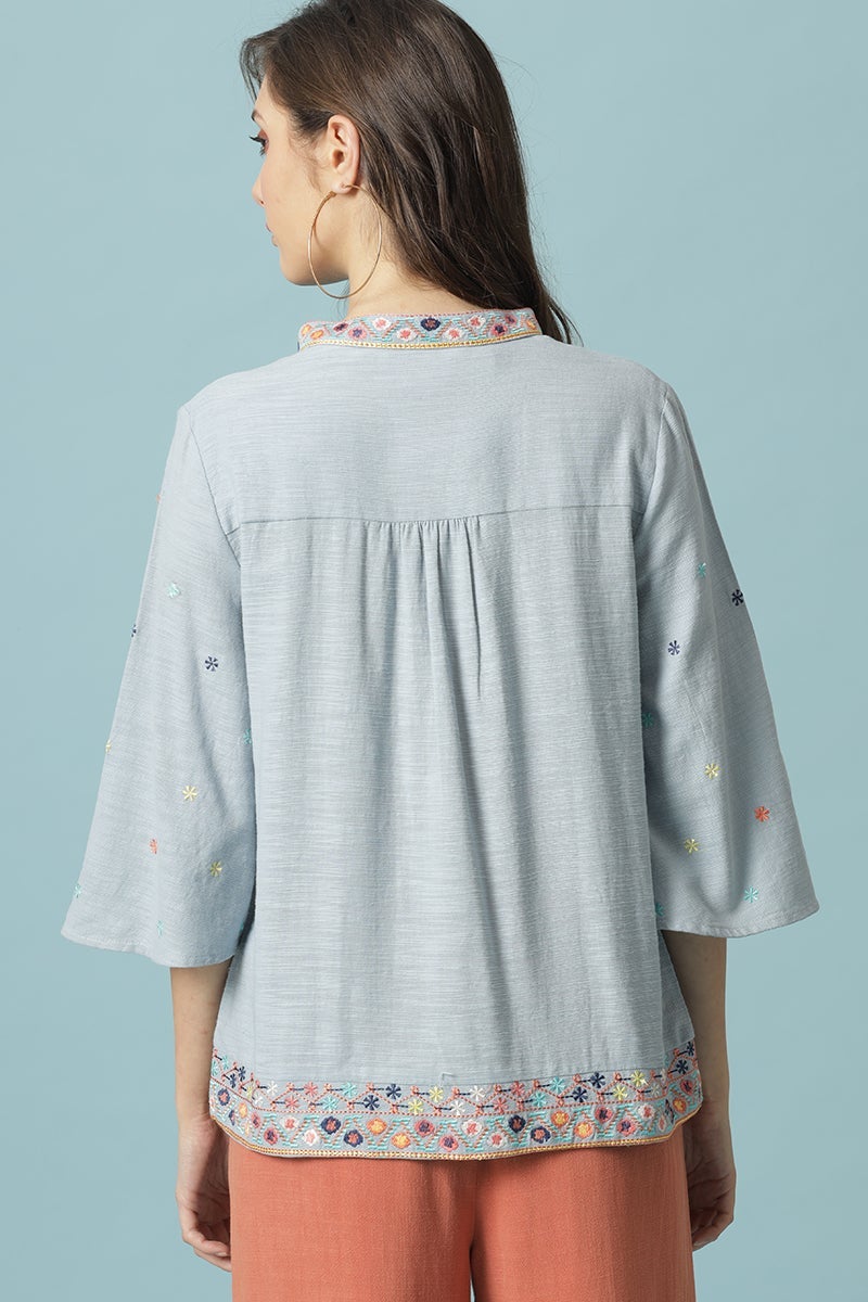 Gipsy Sage Medium Length V- Neck Cotton Tunic