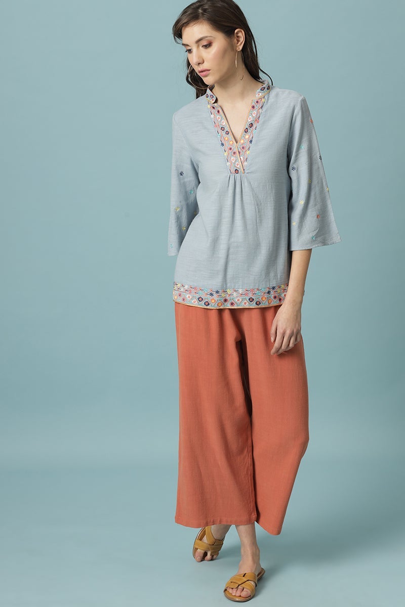 Gipsy Sage Medium Length V- Neck Cotton Tunic