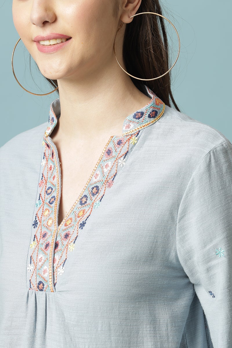 Gipsy Sage Medium Length V- Neck Cotton Tunic