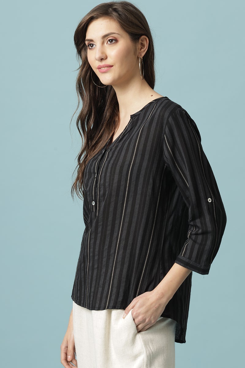 Gipsy Black Medium Length V- Neck Cotton Tunic