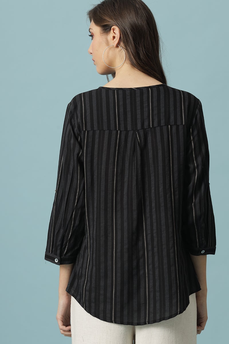 Gipsy Black Medium Length V- Neck Cotton Tunic