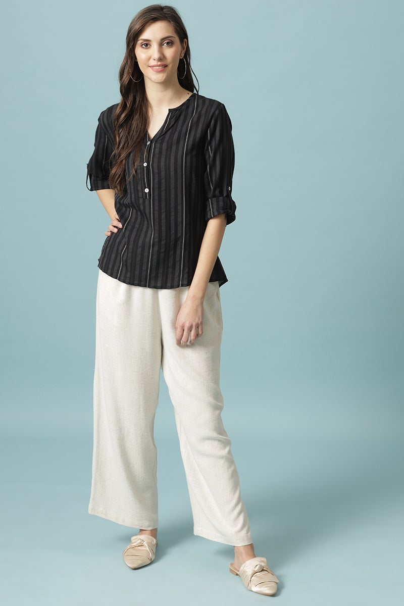 Gipsy Black Medium Length V- Neck Cotton Tunic
