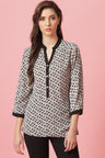 Gipsy Black & White Medium Length V- Neck Polyester Tunic