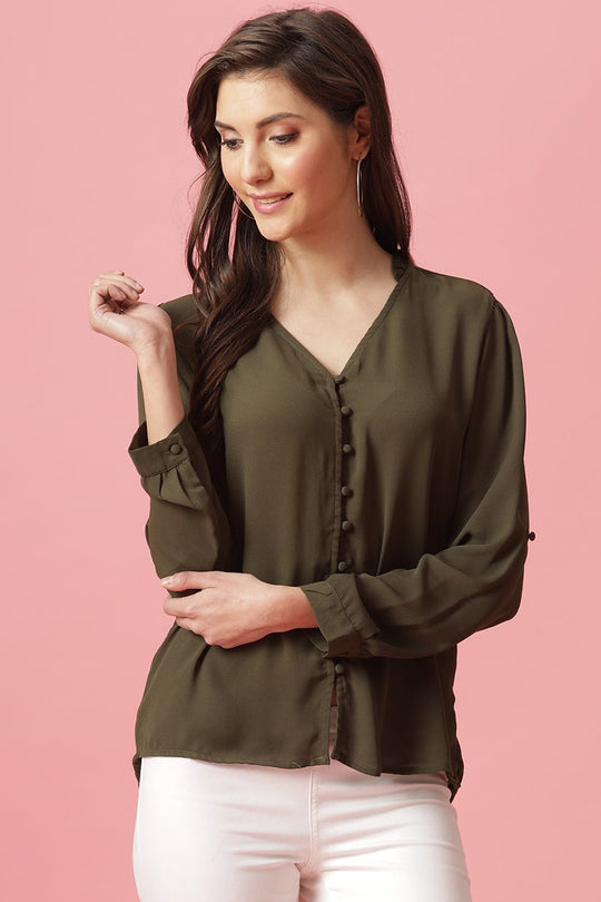 Gipsy Olive Medium Length V- Neck Polyester Tunic